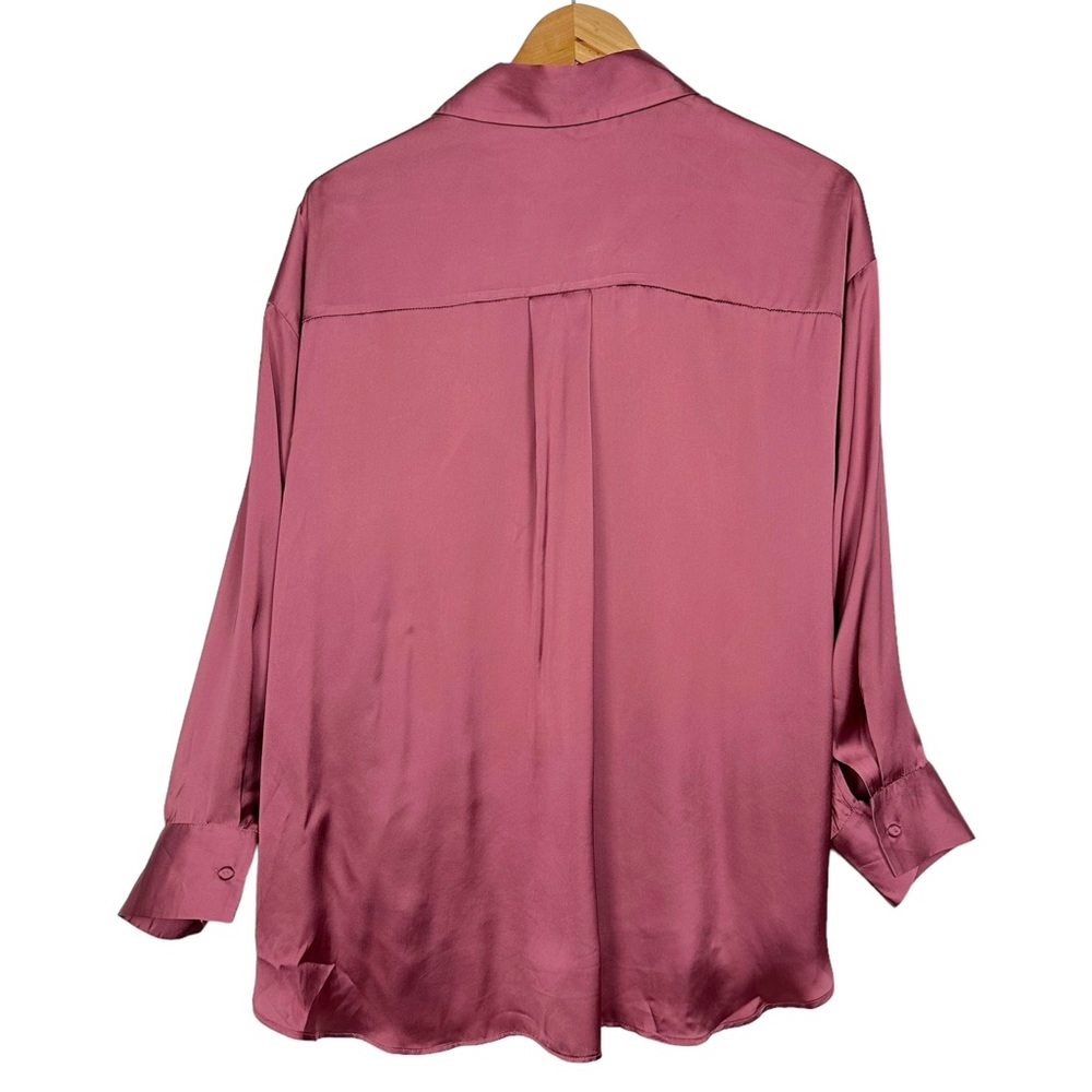 ZARA Satin Effect Oversized Loose Collared Button Down Dolman Sleeve Blouse Pink - Picture 6 of 14